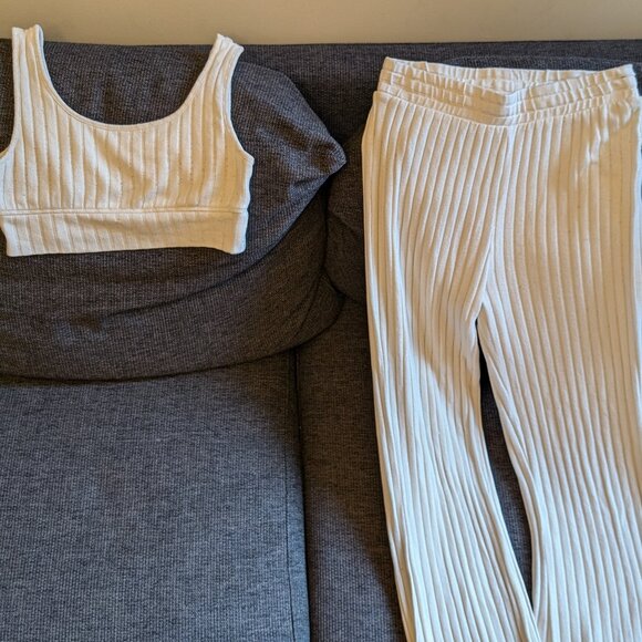 Cream Z Supply Matching Lounge Wear Set — Super Soft Ribbed Pants + Bra - Picture 1 of 5